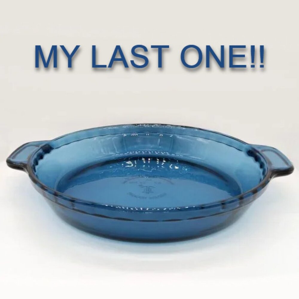 Vintage Anchor Hocking Blue Pie Plate Fluted Dish with handles